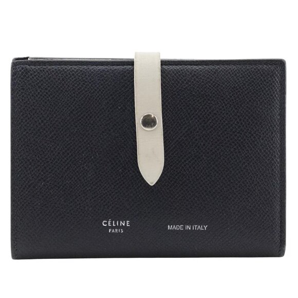 CELINE Medium strap Bi-Fold Wallet Black / beige Calfskin Women - Picture 1 of 11